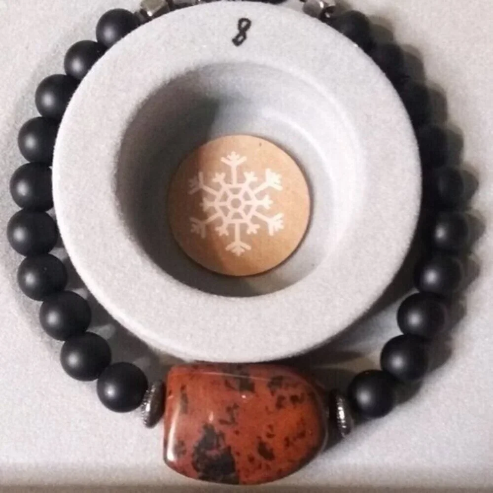 Mahagony Obsidian - Beaded Stone Bracelet - Unisex 8